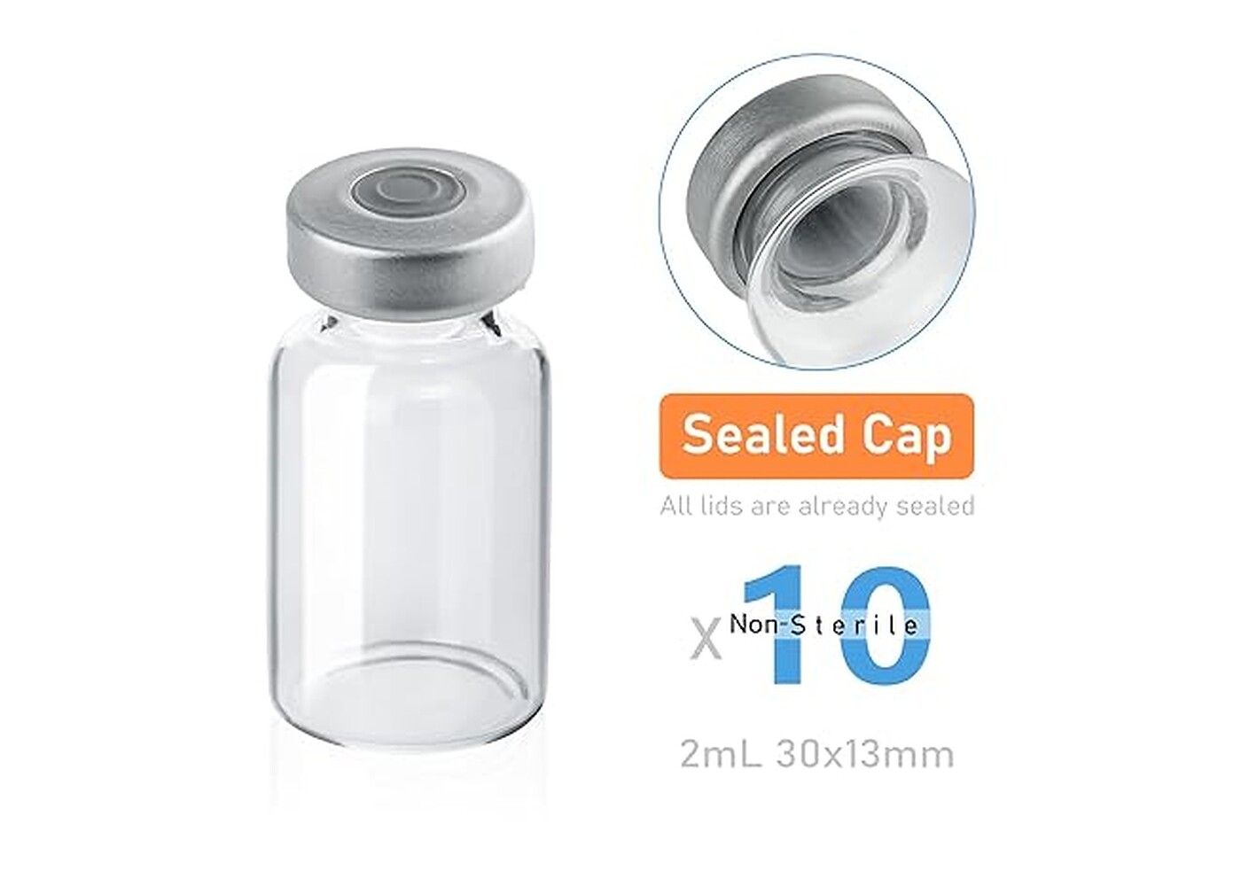 Rexar Borosilicate Glass Sealed Sample Vials with Self-Healing Septum – 3 ml (Pack of 10)