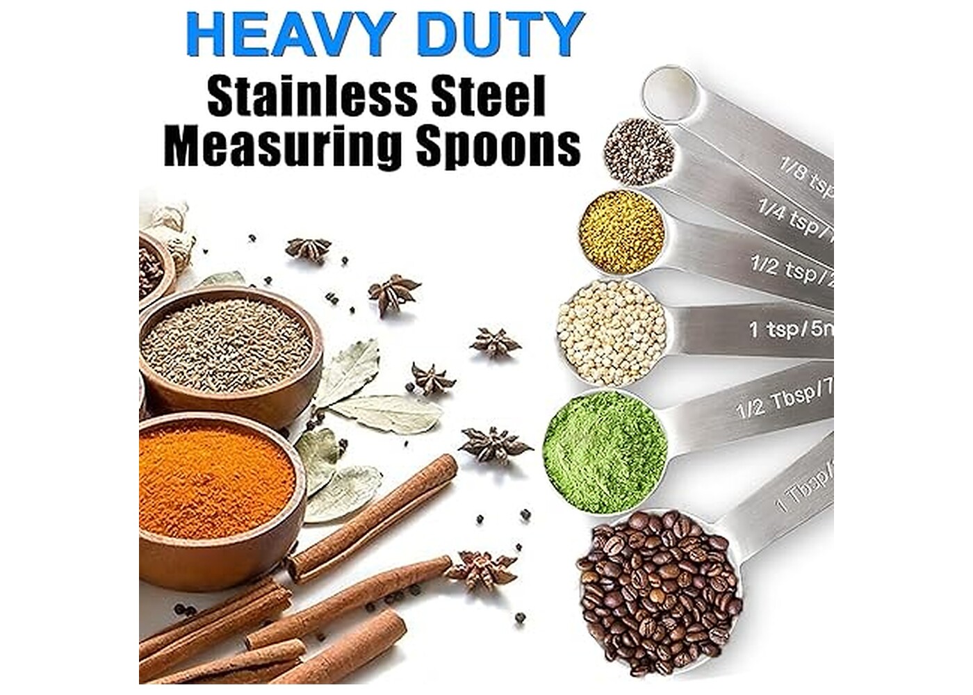 Rexar 18/8 Stainless Steel Measuring Spoon Set with Metric Markings – 6 Piece Set