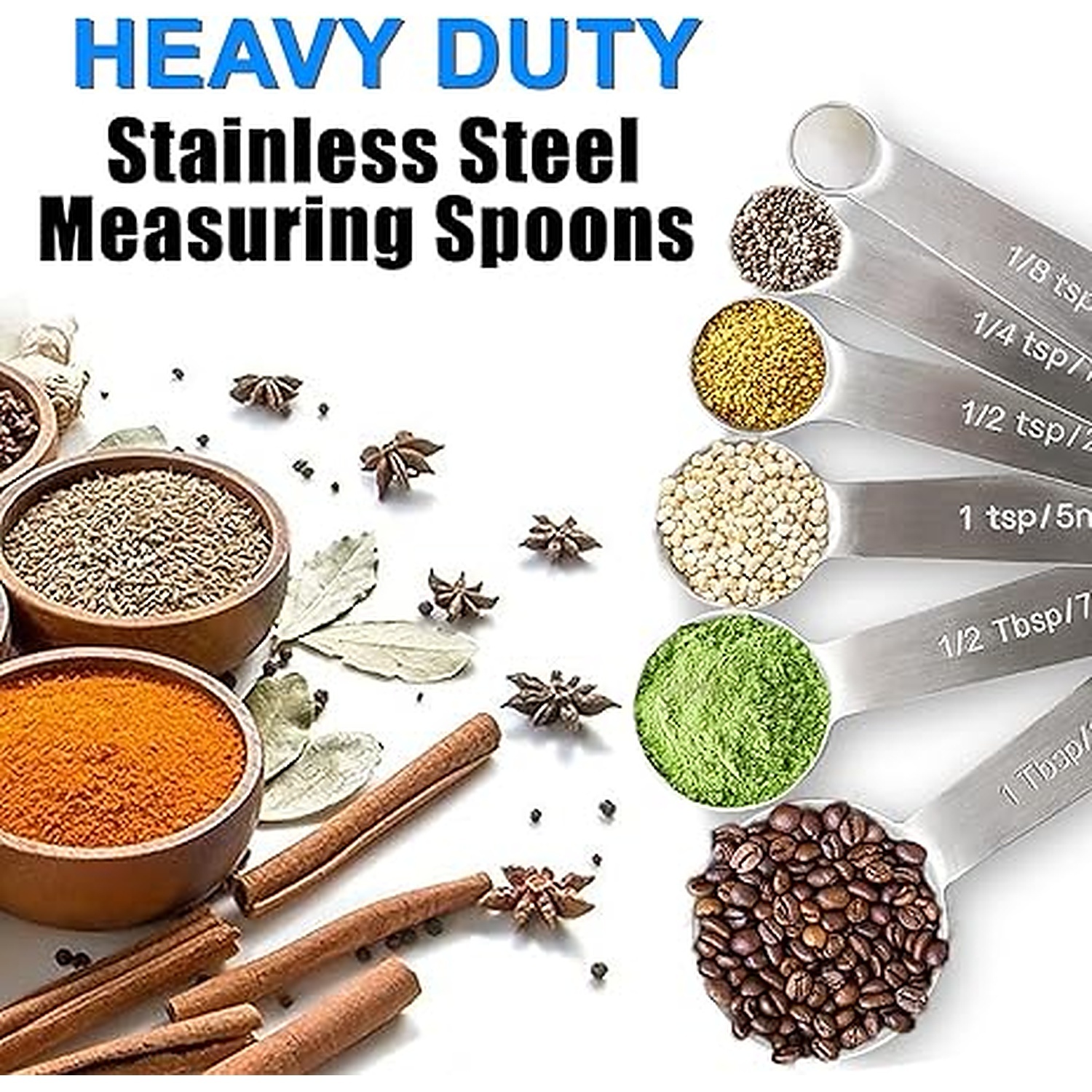 Rexar 18/8 Stainless Steel Measuring Spoon Set with Metric Markings – 6 Piece Set