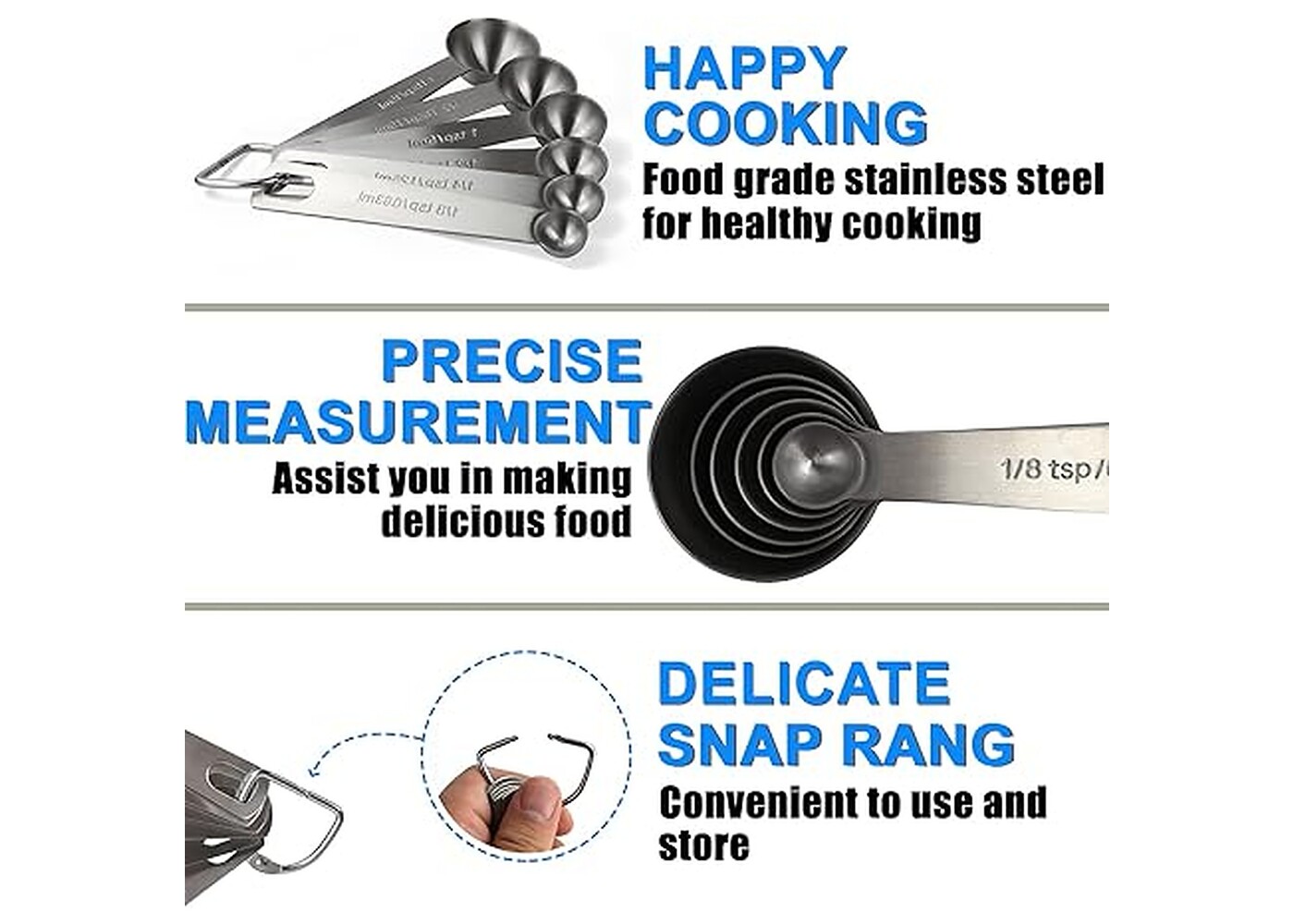Rexar 18/8 Stainless Steel Measuring Spoon Set with Metric Markings – 6 Piece Set
