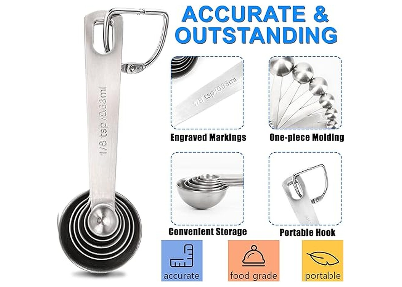 Rexar 18/8 Stainless Steel Measuring Spoon Set with Metric Markings – 6 Piece Set