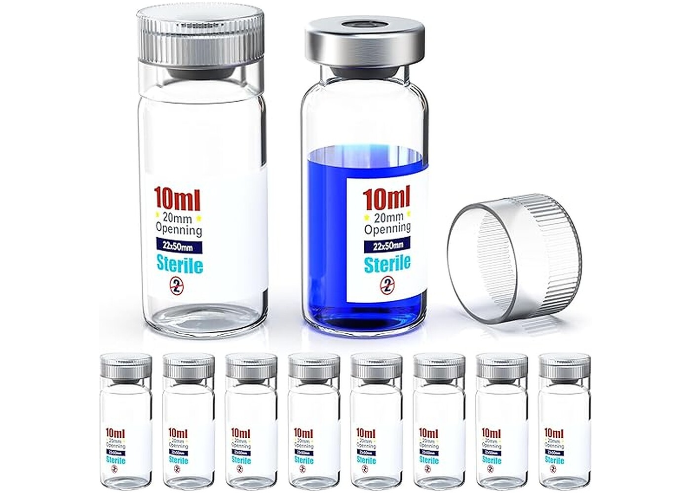 Rexar Sterile Borosilicate Glass Vials with Self-Sealing Closure – 10 ml (Pack of 10)