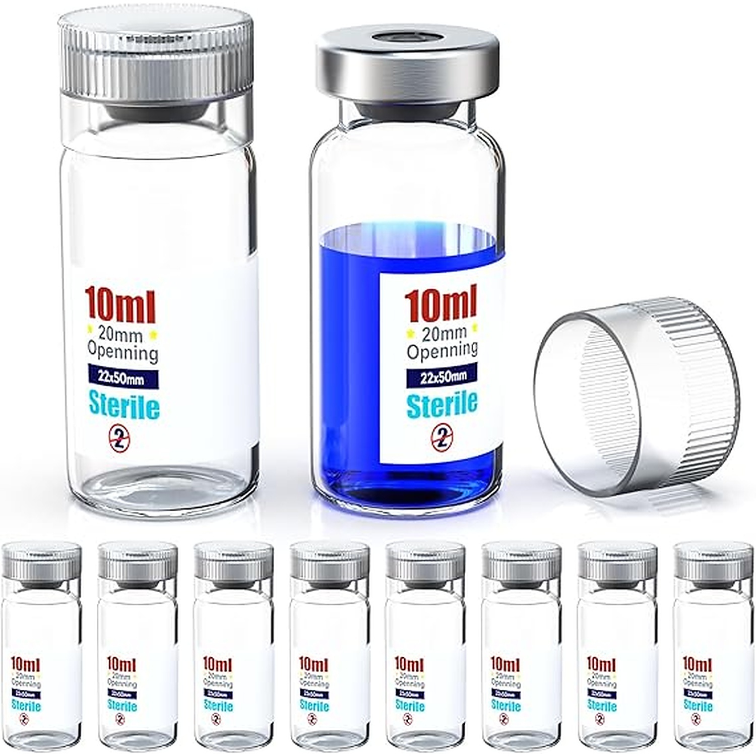 Rexar Sterile Borosilicate Glass Vials with Self-Sealing Closure – 10 ml (Pack of 10)