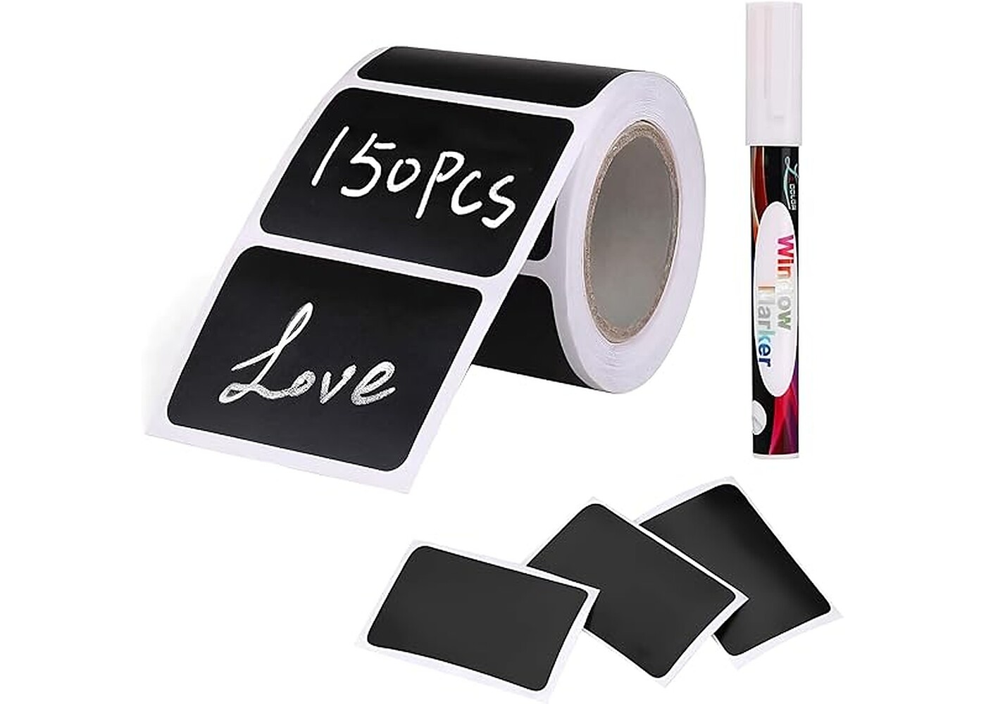 Rexar Reusable Waterproof Chalkboard Labels with Marker – 150 Pieces, 6 x 4 cm