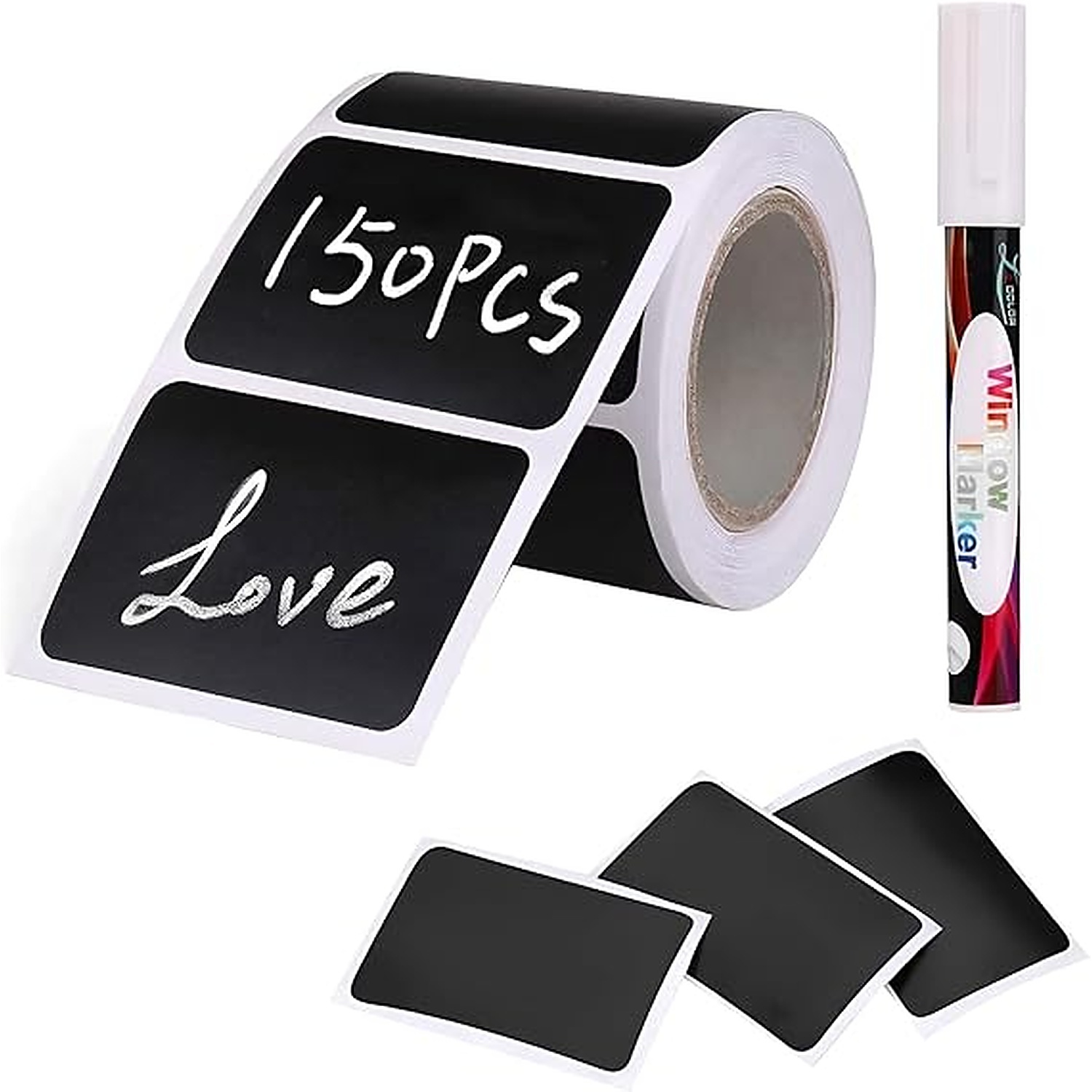 Rexar Reusable Waterproof Chalkboard Labels with Marker – 150 Pieces, 6 x 4 cm
