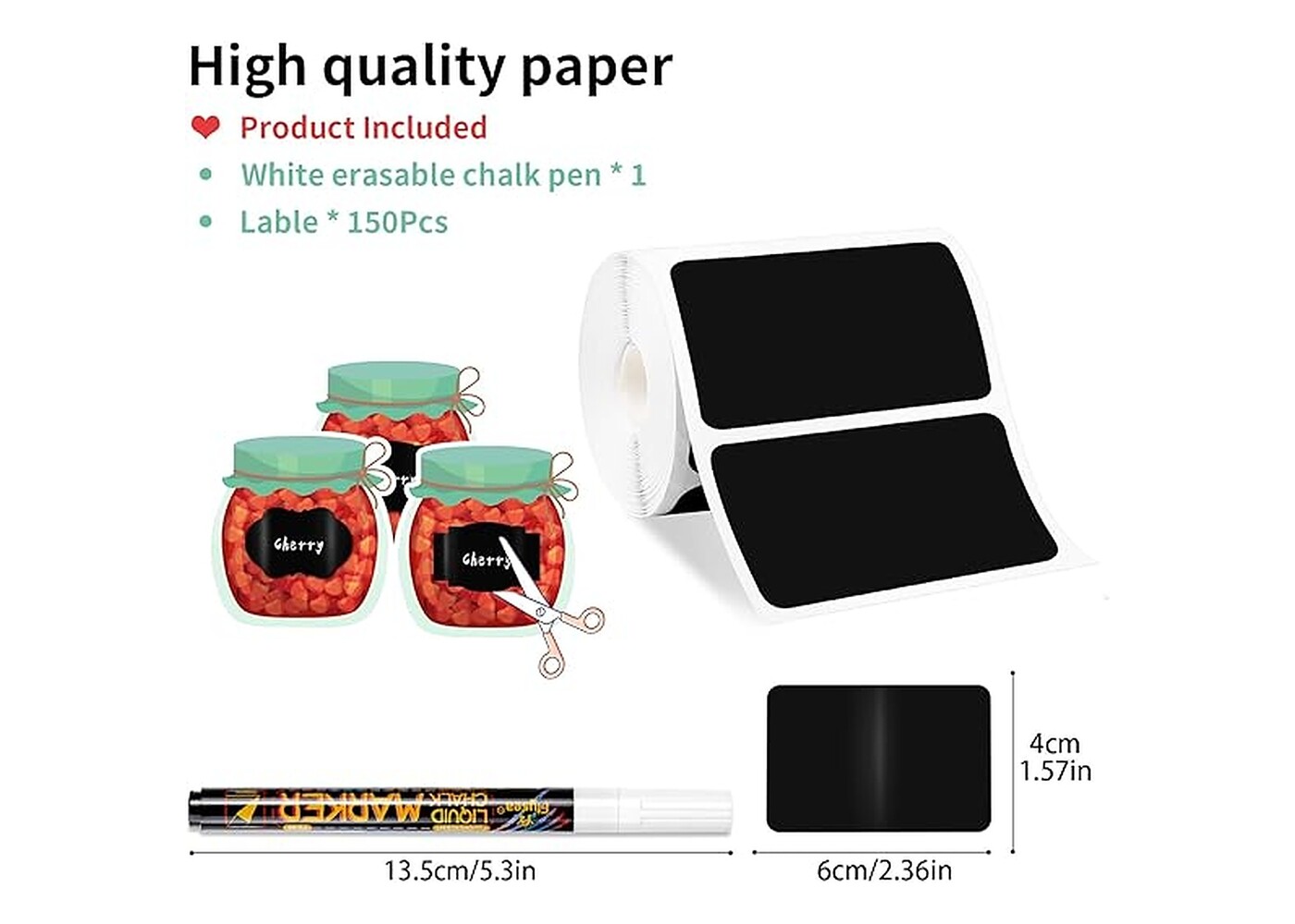 Rexar Reusable Waterproof Chalkboard Labels with Marker – 150 Pieces, 6 x 4 cm
