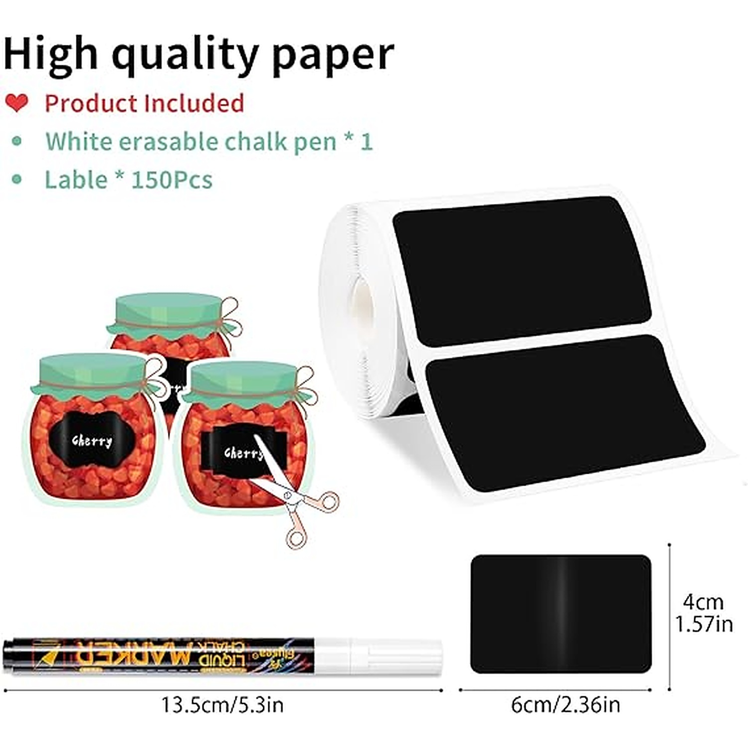 Rexar Reusable Waterproof Chalkboard Labels with Marker – 150 Pieces, 6 x 4 cm