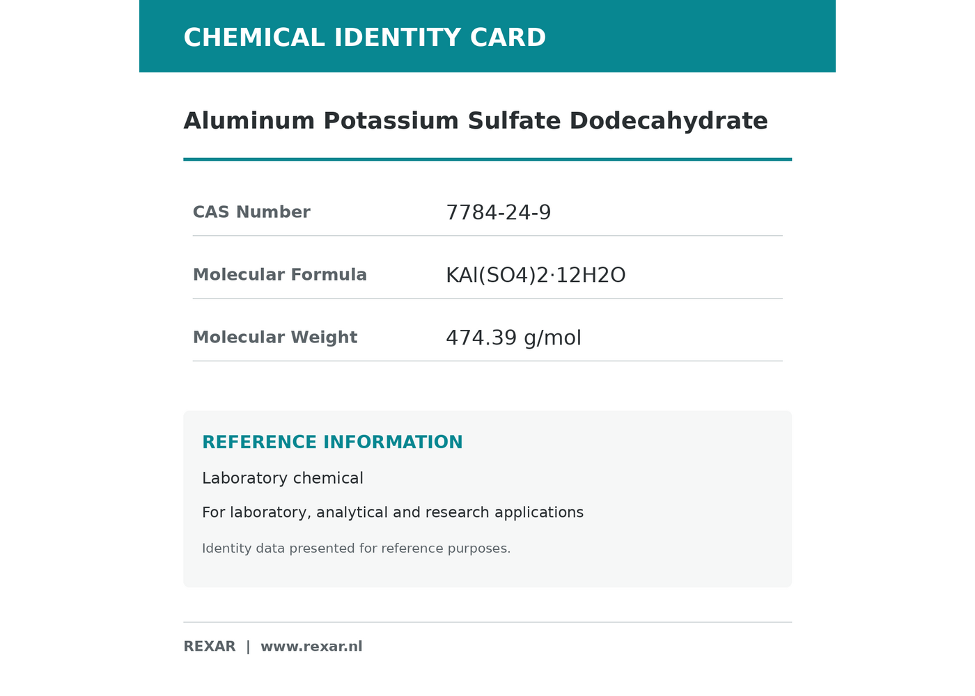 Rexar Potassium Aluminum Sulfate Dodecahydrate - CAS 7784-24-9