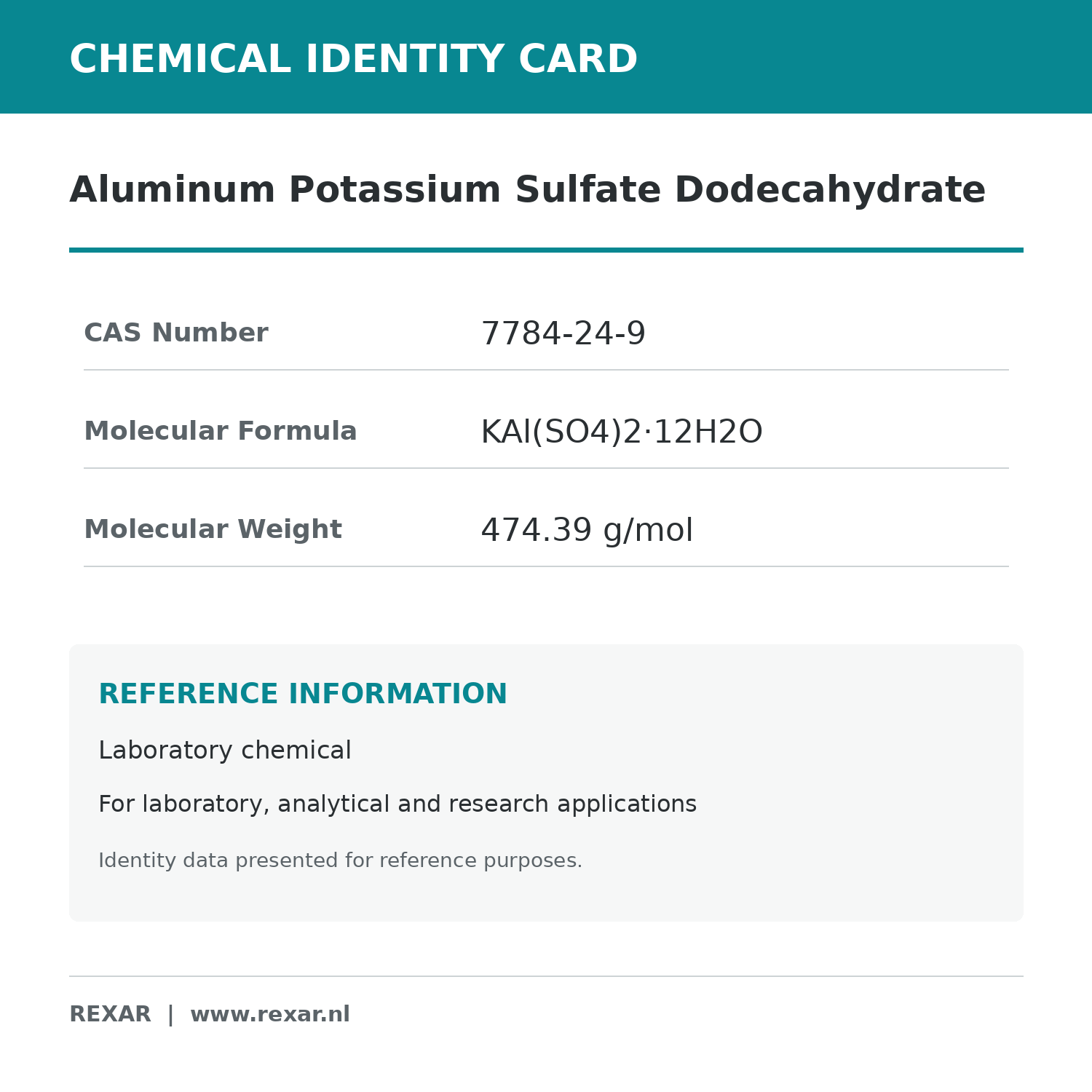 Rexar Potassium Aluminum Sulfate Dodecahydrate - CAS 7784-24-9