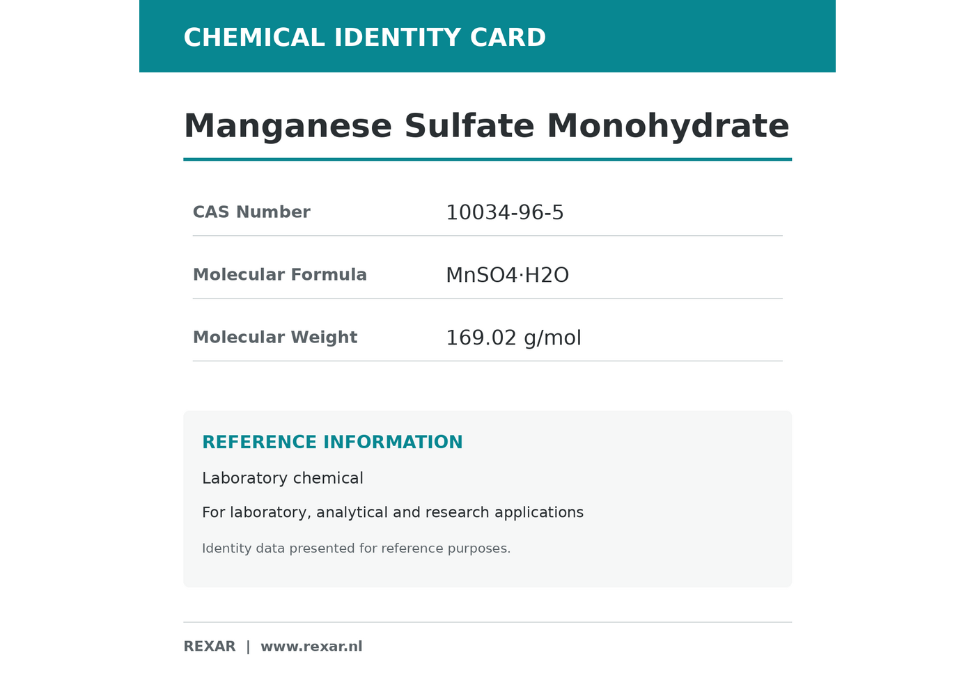 Rexar Manganese Sulfate Monohydrate - CAS 10034-96-5