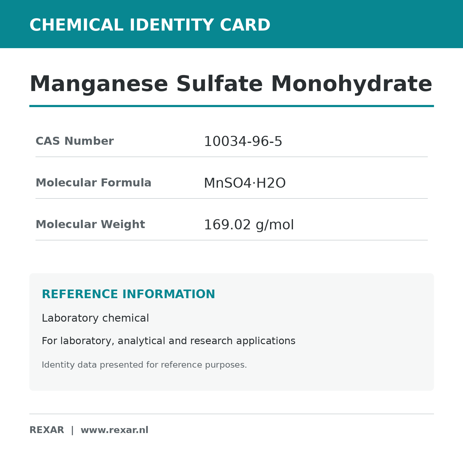 Rexar Manganese Sulfate Monohydrate - CAS 10034-96-5