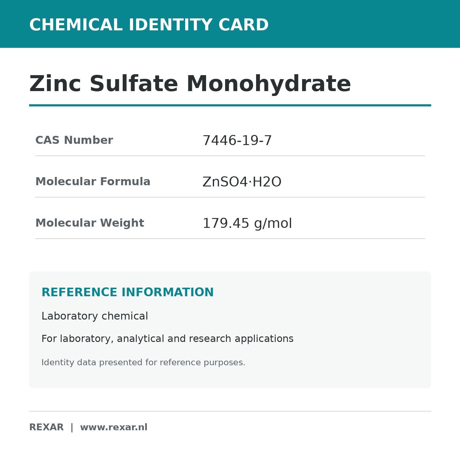 Rexar Zinc Sulfate Monohydrate - CAS 7446-19-7