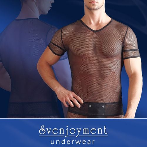 Svenjoyment Underwear Transparant netstof herenshirt - zwart