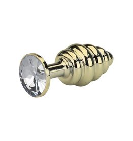 Geribbelde Gouden Aluminium Buttplug - Diamant