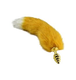 Gold Ribbed Foxtail Buttplug