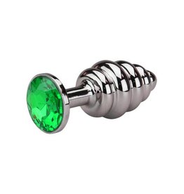 Geribbelde Aluminium Buttplug Smaragd