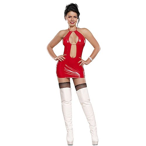 magic silk Double Keyhole Dress & G-string Red
