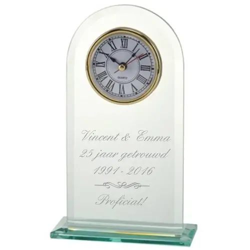 Trophée en verre avec horloge et texte