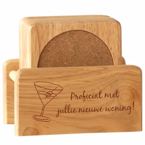 Set Sous-verres en bois dans support avec gravure