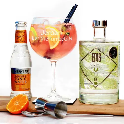 EMS Gin geschenkpakket met gepersonaliseerd Gin glas