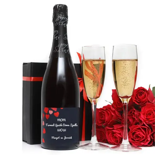 Cava cadeauset met gepersonaliseerd etiket, 2 glazen en dienblad