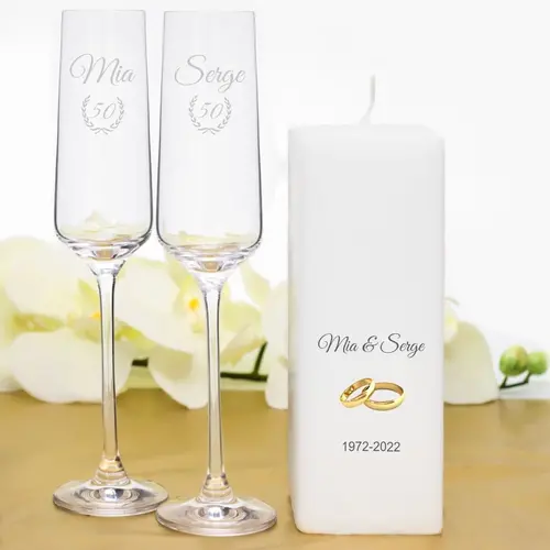 Champagne glazen & kaars Cadeau set