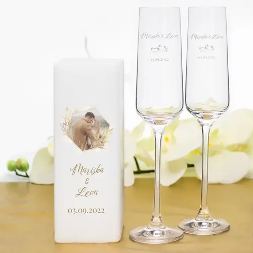 Champagne glazen & kaars Cadeau set