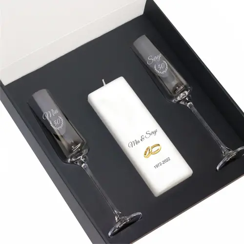 Champagne glazen & kaars Cadeau set