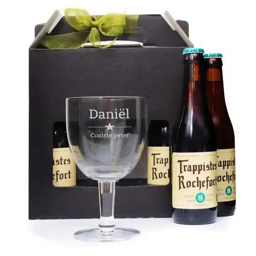 Trappist Rochefort cadeau met gepersonaliseerd glas