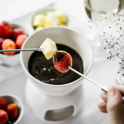 Ensemble fondue chocolat en porcelaine blanc