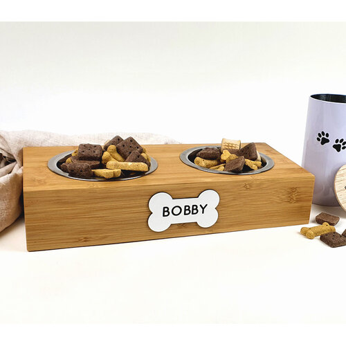 Mangeoire pour chien ou chat avec nom gravé Mangeoire pour chien ou chat avec nom gravé