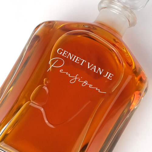 Prachtige whiskey karaf bedrukt met eigen tekst Prachtige whiskey karaf bedrukt met eigen tekst