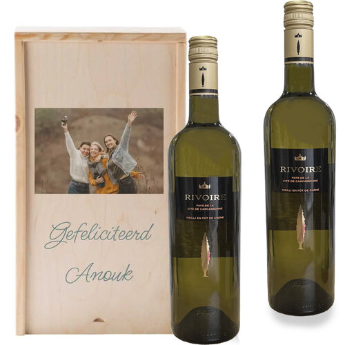 Wijnkist duo witte wijn met foto