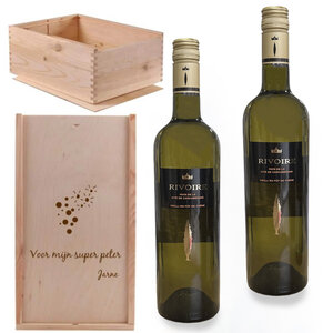 Wijnkist duo witte wijn met gravering Wijnkist duo witte wijn met gravering