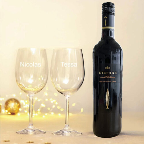 Coffret Cadeau Vin Rouge avec verres gravés Coffret Cadeau Vin Rouge avec verres gravés
