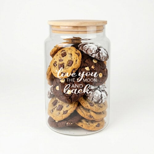 Glazen voorraadpot met gravering Glazen voorraadpot met gravering