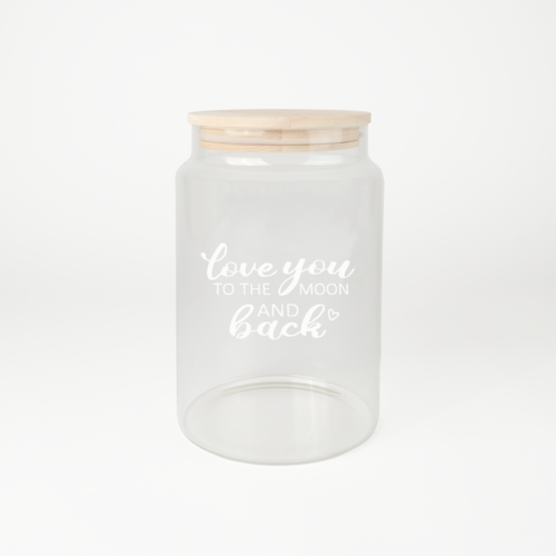 Glazen voorraadpot met gravering Glazen voorraadpot met gravering