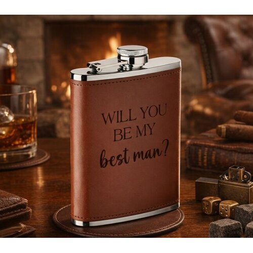 Leren heupfles met gravering