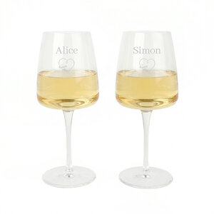 Moderne witte wijnglazen met naam - Giftset Planeo