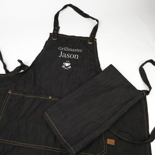Gepersonaliseerde jeans keukenschort met keukenhanddoek Gepersonaliseerde jeans keukenschort met keukenhanddoek