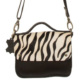 Van Buren Tas Maren - Zwart/zebra print | Lederen crossbody tas