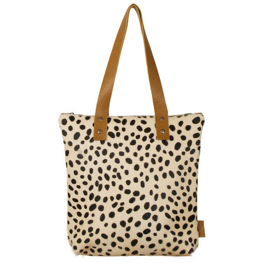 Van Buren Tas Karlijn - Cognac/dalmatiër print | Lederen koeienhuid handtas