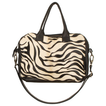 Van Buren Tas Milou - Zwart/zebra print | Leren koeienhuid schoudertas