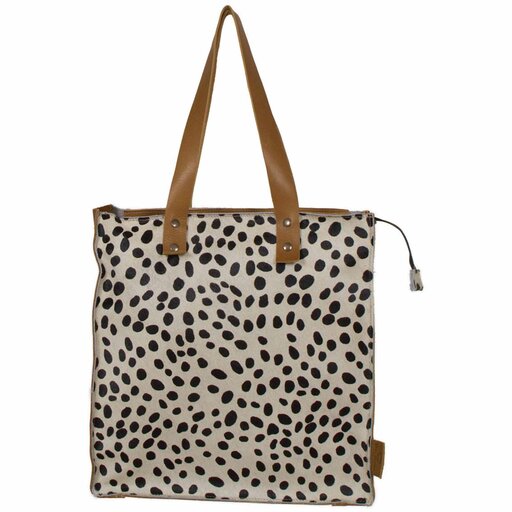 Van Buren Koeienhuid shopper - Cognac/dalmatiër print | Lederen shopper