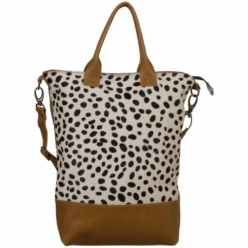 Van Buren Tas Jolie - Cognac/dalmatiër print | Leren koeienhuid schoudertas