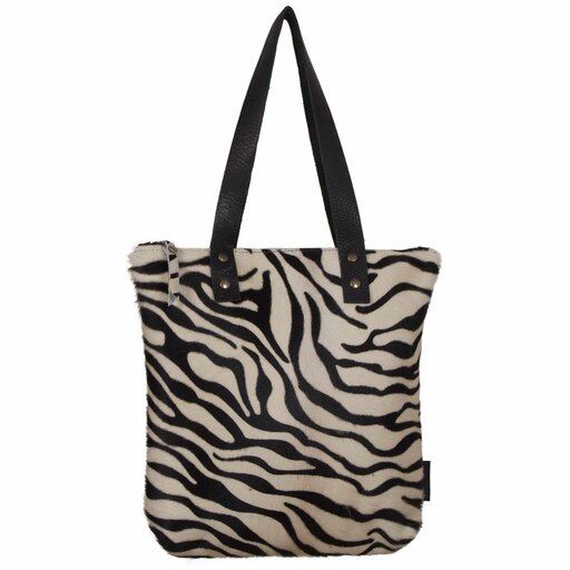 Van Buren Tas Karlijn - Zwart/zebra print | Lederen koeienhuid handtas