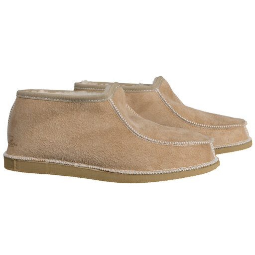 Van Buren Klassieke Lamsvacht Heren Pantoffel Camel | Maat 36 t/m 50 | Rubberen Zool