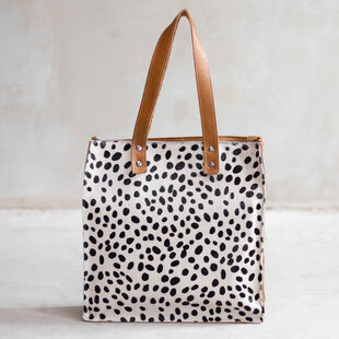 Koeienhuid shopper - Cognac/dalmatiër print | Lederen shopper