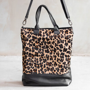 Tas Jolie - Zwart/panter print | Leren koeienhuid schoudertas
