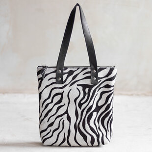 Tas Karlijn - Zwart/zebra print | Lederen koeienhuid handtas